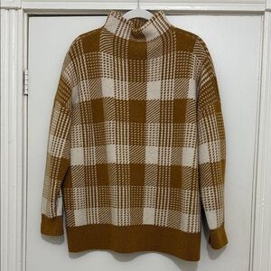 Madewell Beige and Cream Plaid Turtleneck Sweater